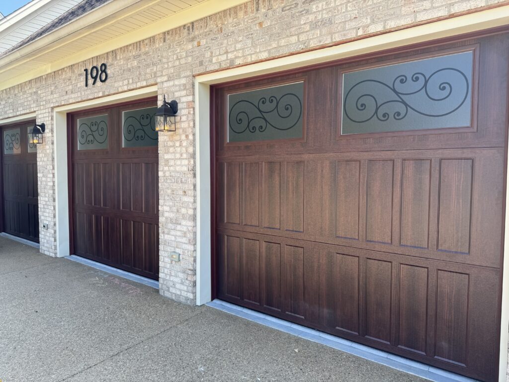 brown garage doors etched windows